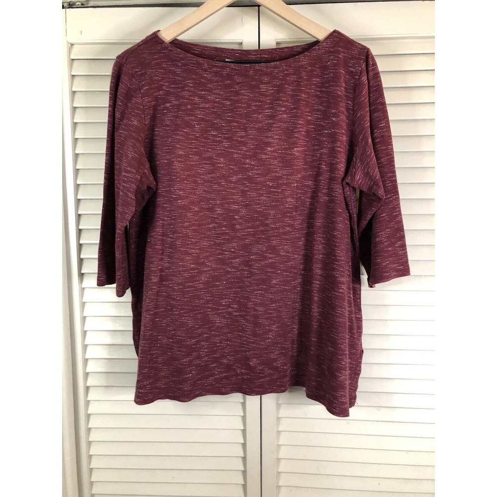 Karen Scott Pullover Top 3/4 Sleeve Marled Burgundy Large